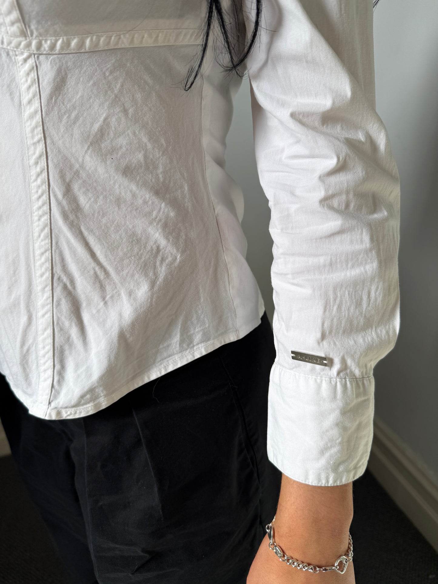 White Long Sleeve Zip Up Shirt - Size 8