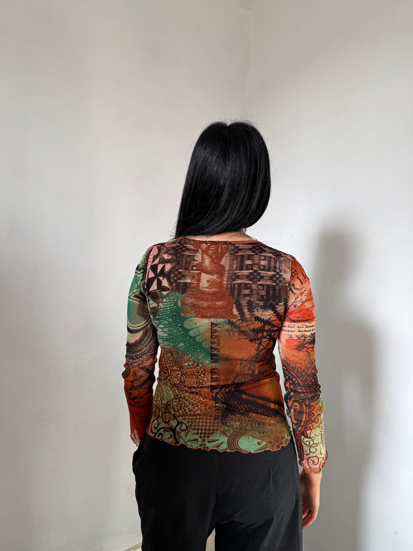 Orange Mesh Long Sleeve Top - Size Small