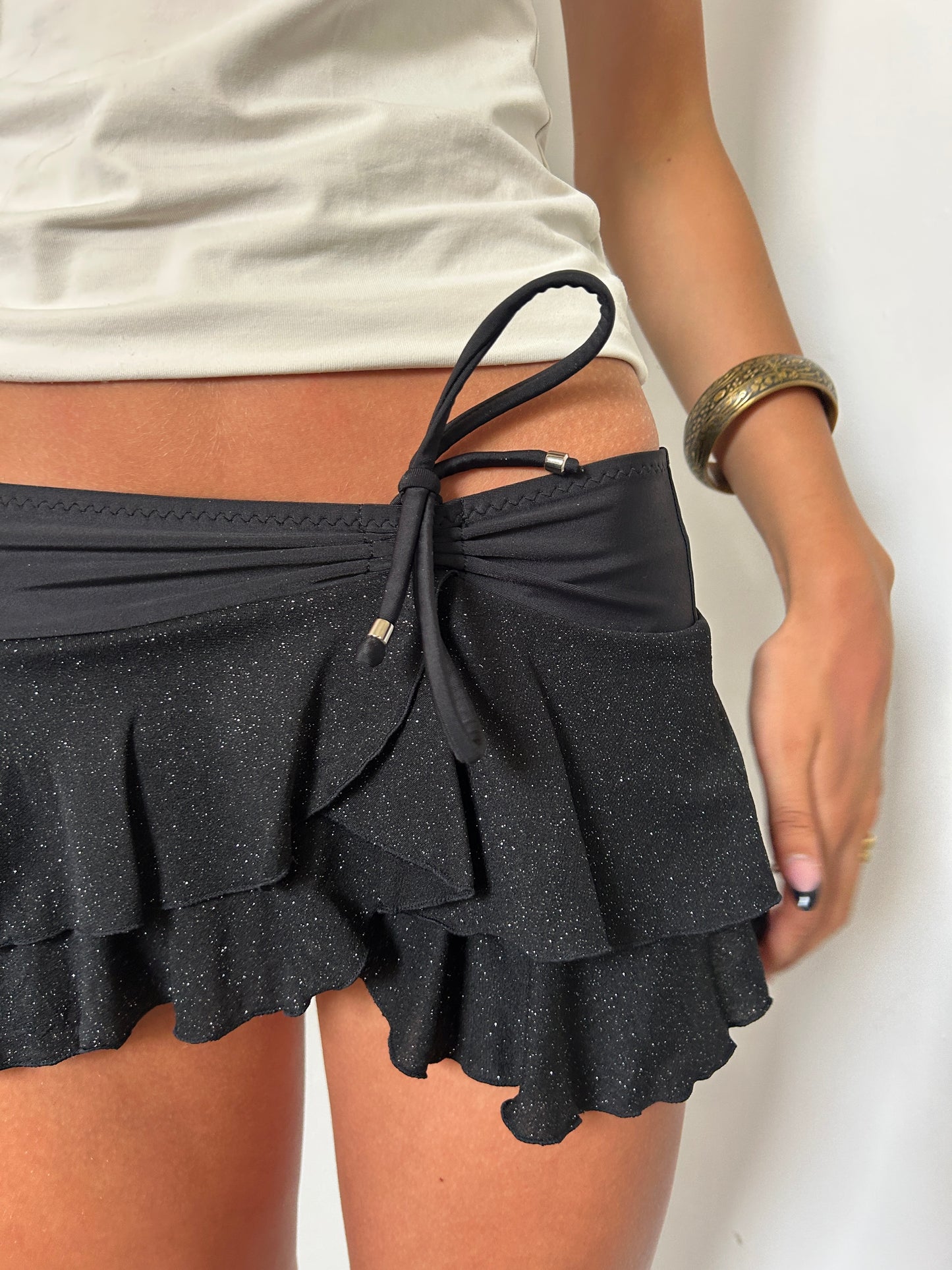 Black Sparkle Micro Mini Swim Skirt - Size Extra Small