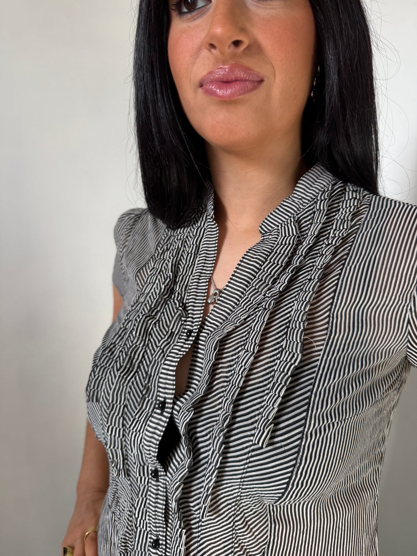 Grey Black Striped Button Up Shirt - Size Medium