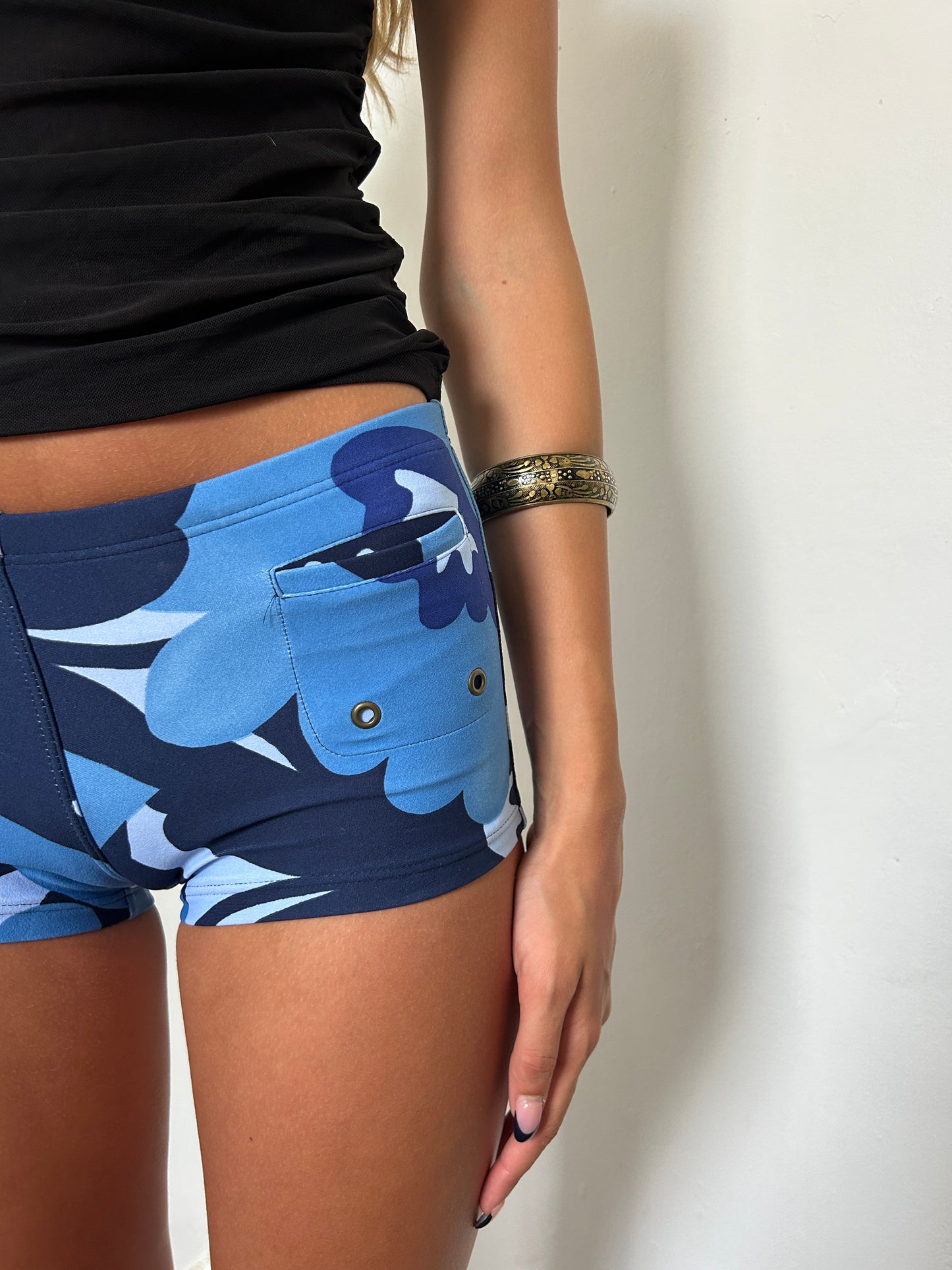 Blue Micro Mini Booty Shorts - Size Extra-Small