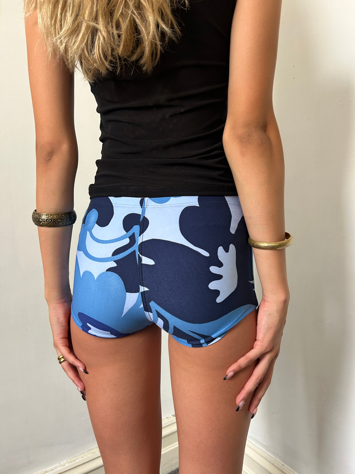 Blue Micro Mini Booty Shorts - Size Extra-Small