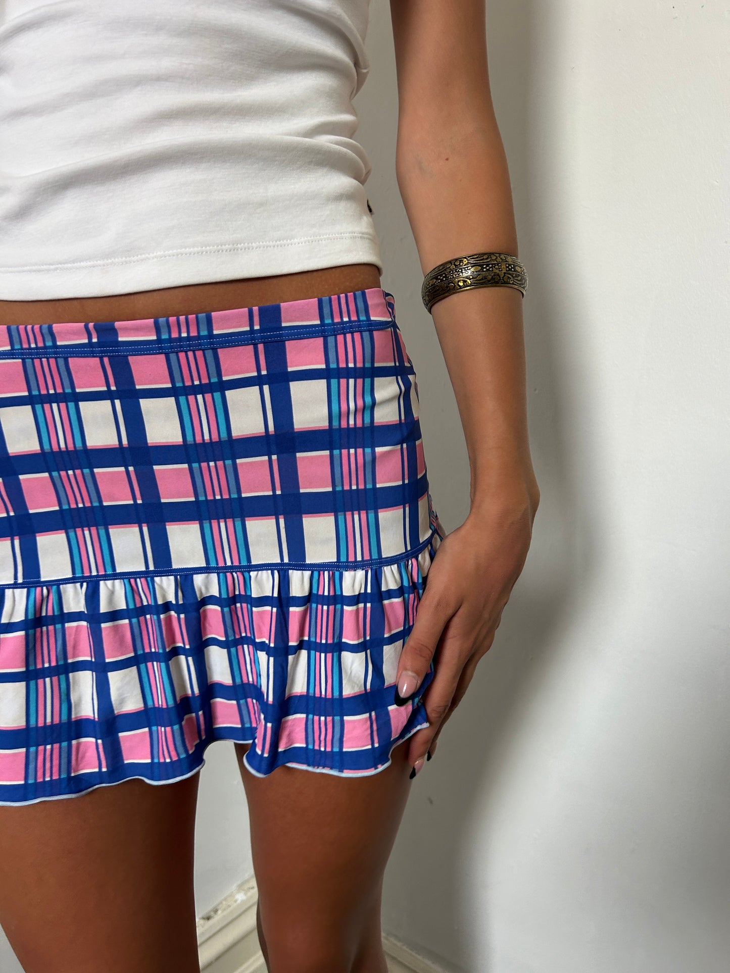 Blue White Pink Mini Swim Skirt - Size Extra-Small
