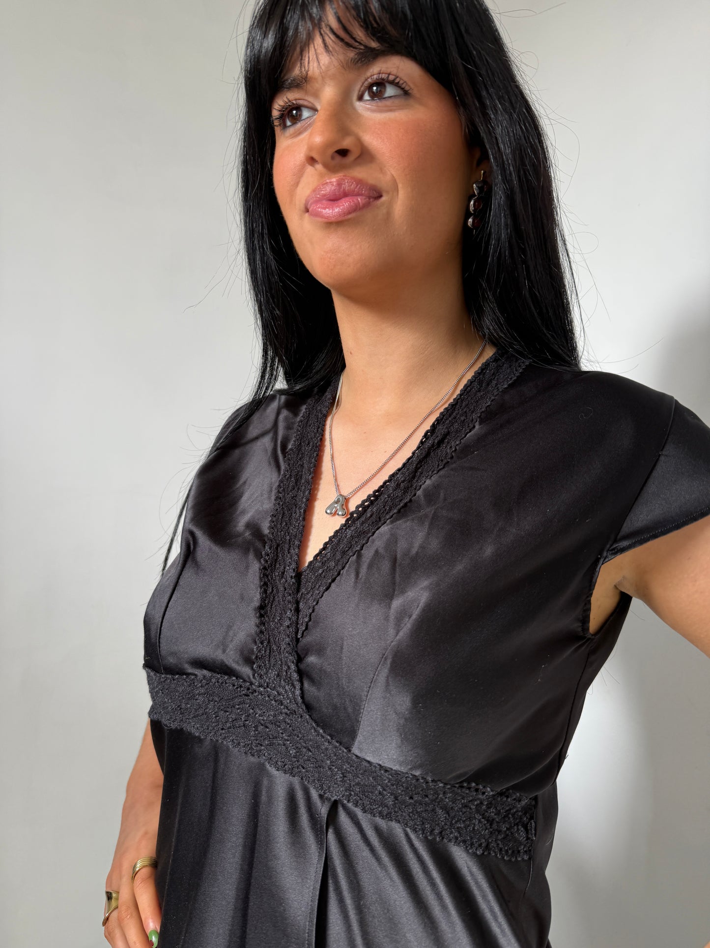 Black Silk Formal Lace Top - Size 8