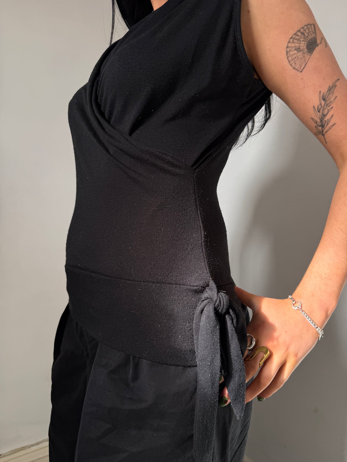 Long Black Wrap Style Top - Size Medium