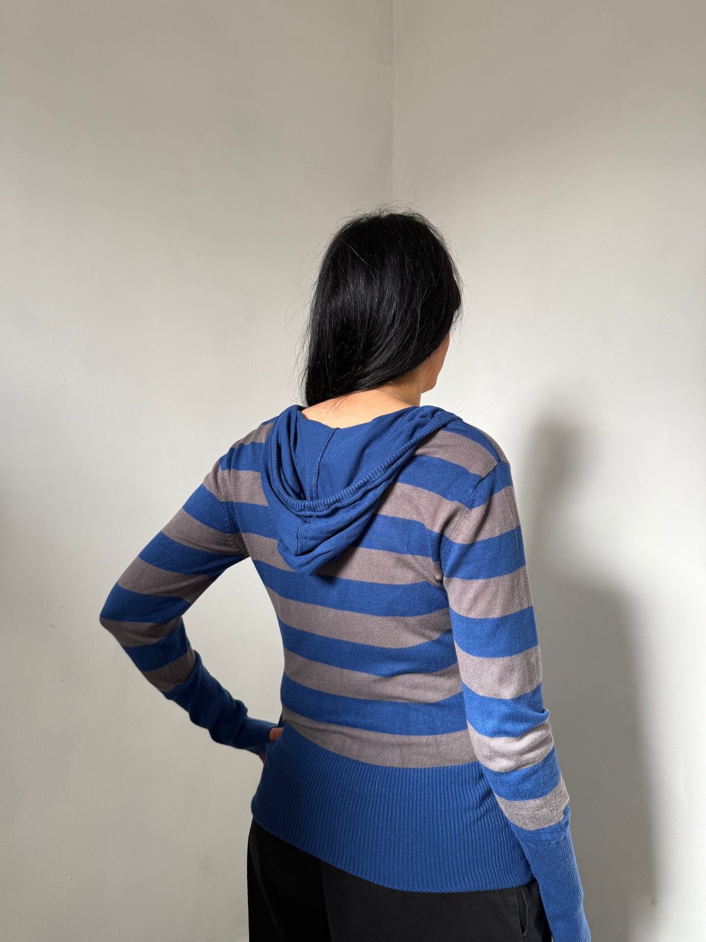 Blue Striped Hooded Top - Size Large