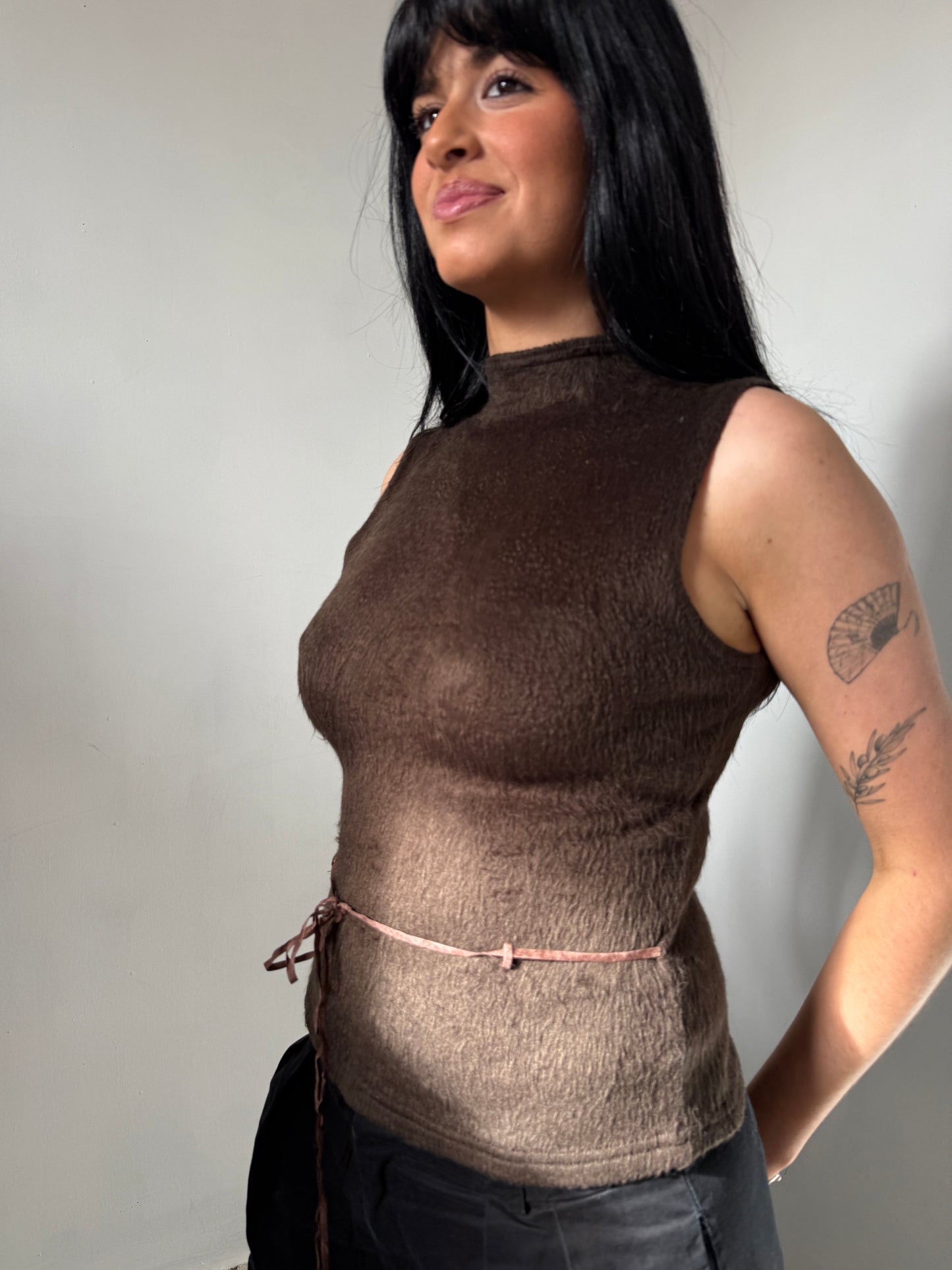 Brown Funky Faux Fur Top - Size Medium