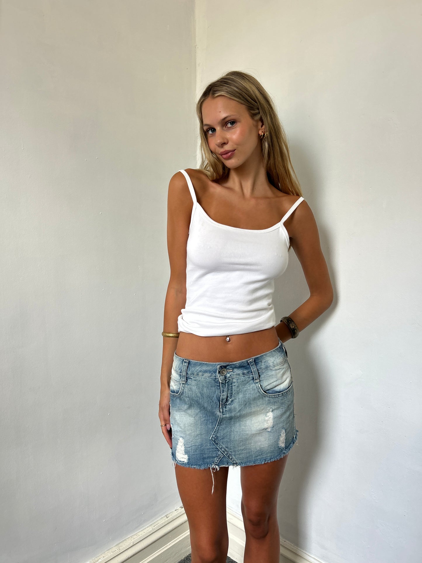 Denim Blue Mini Distressed Mini Skirt - Size Medium