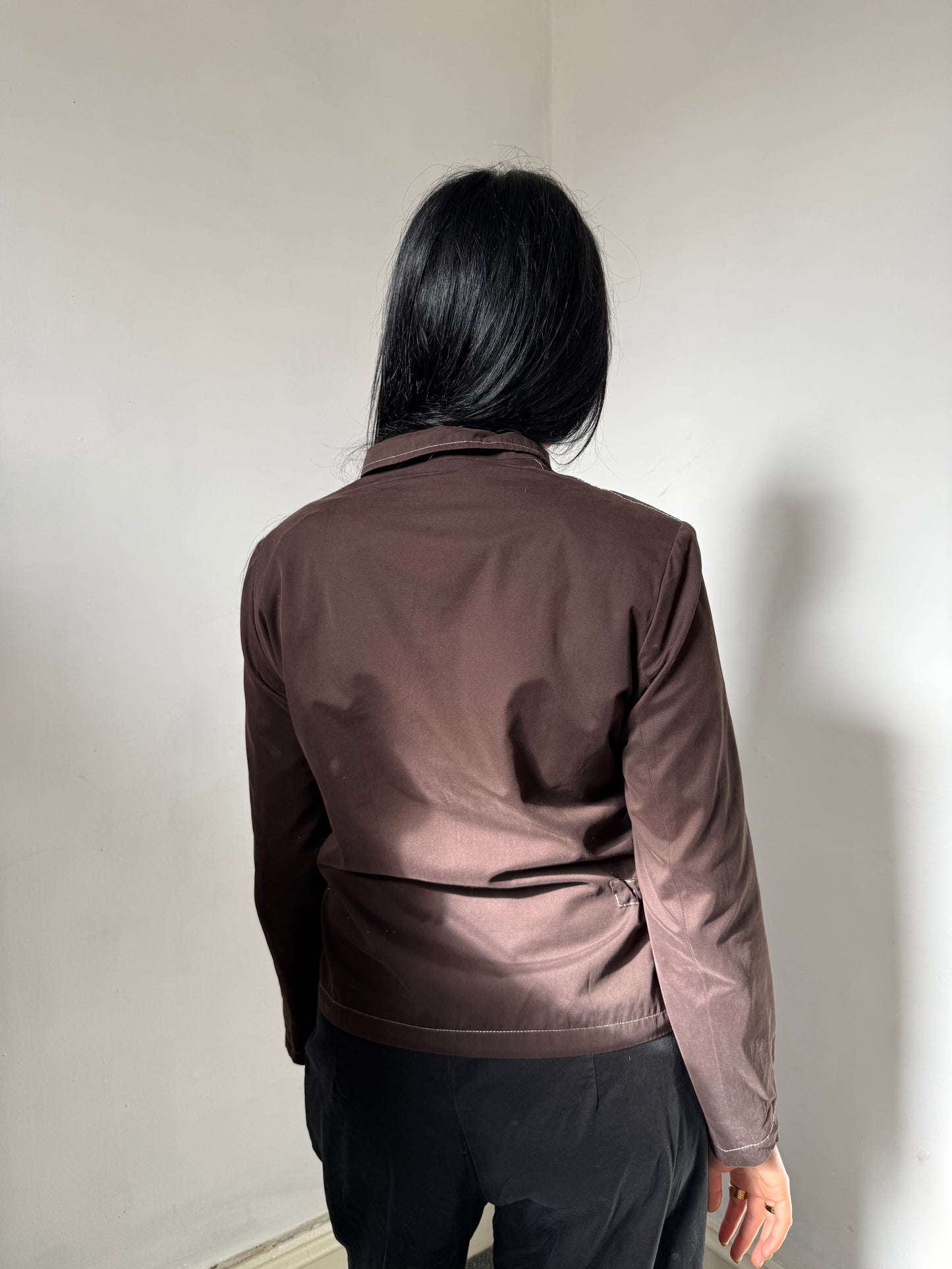 Brown Zip Up Jacket w Contrast Stitch - Size 12