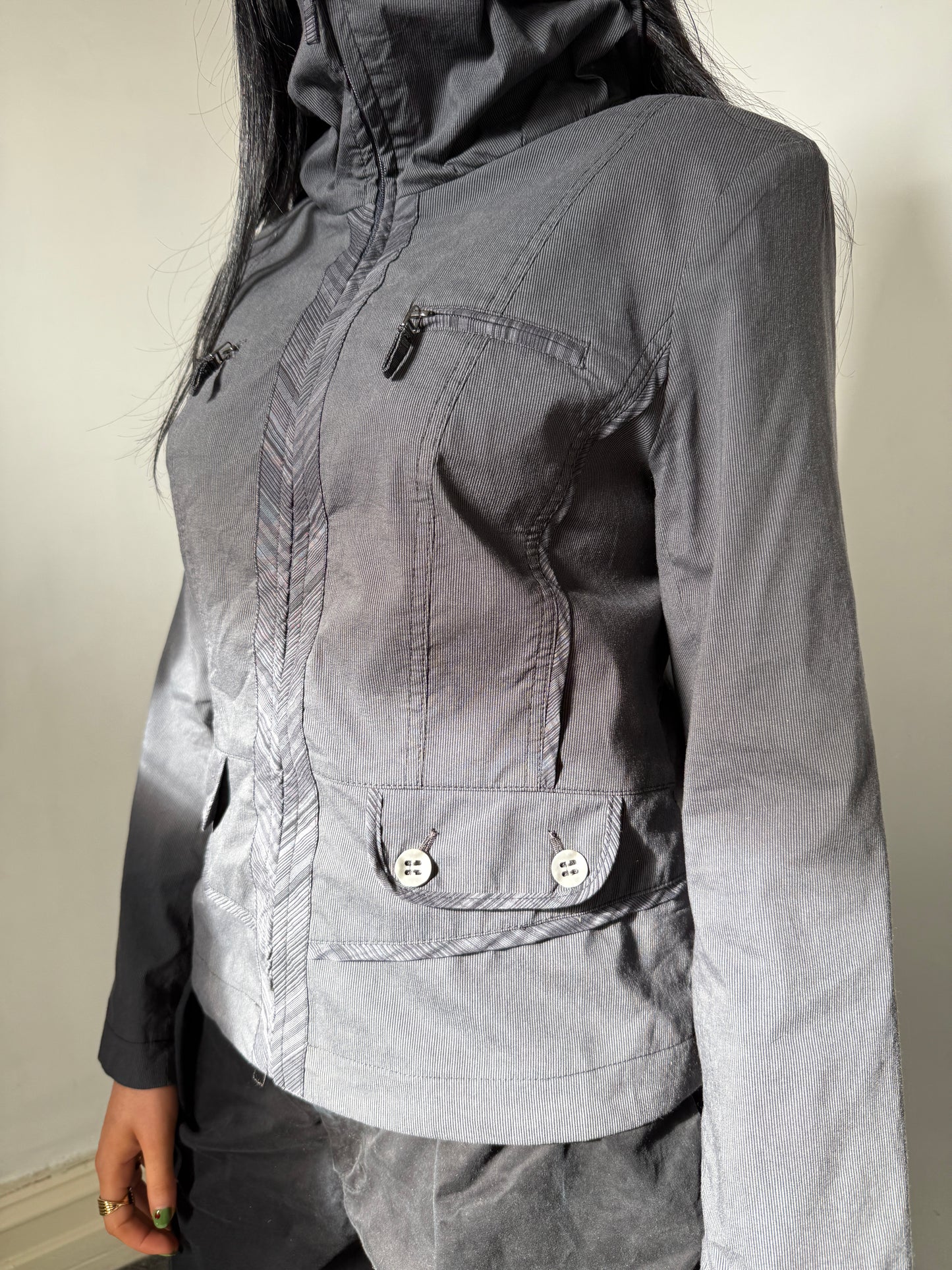 Dark Grey High Neck Funky Zip Up Jacket - Size 14