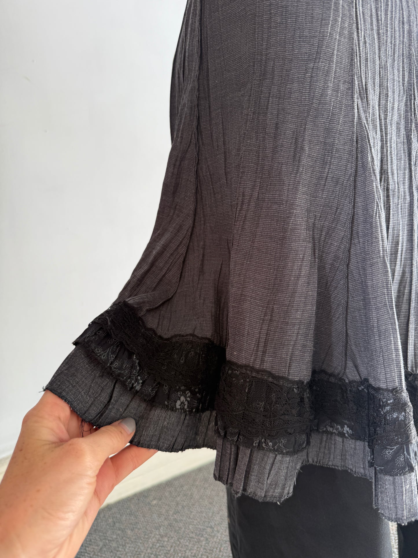 Dark Grey Low Waisted Midi Skirt w Lace Detail - Size 14