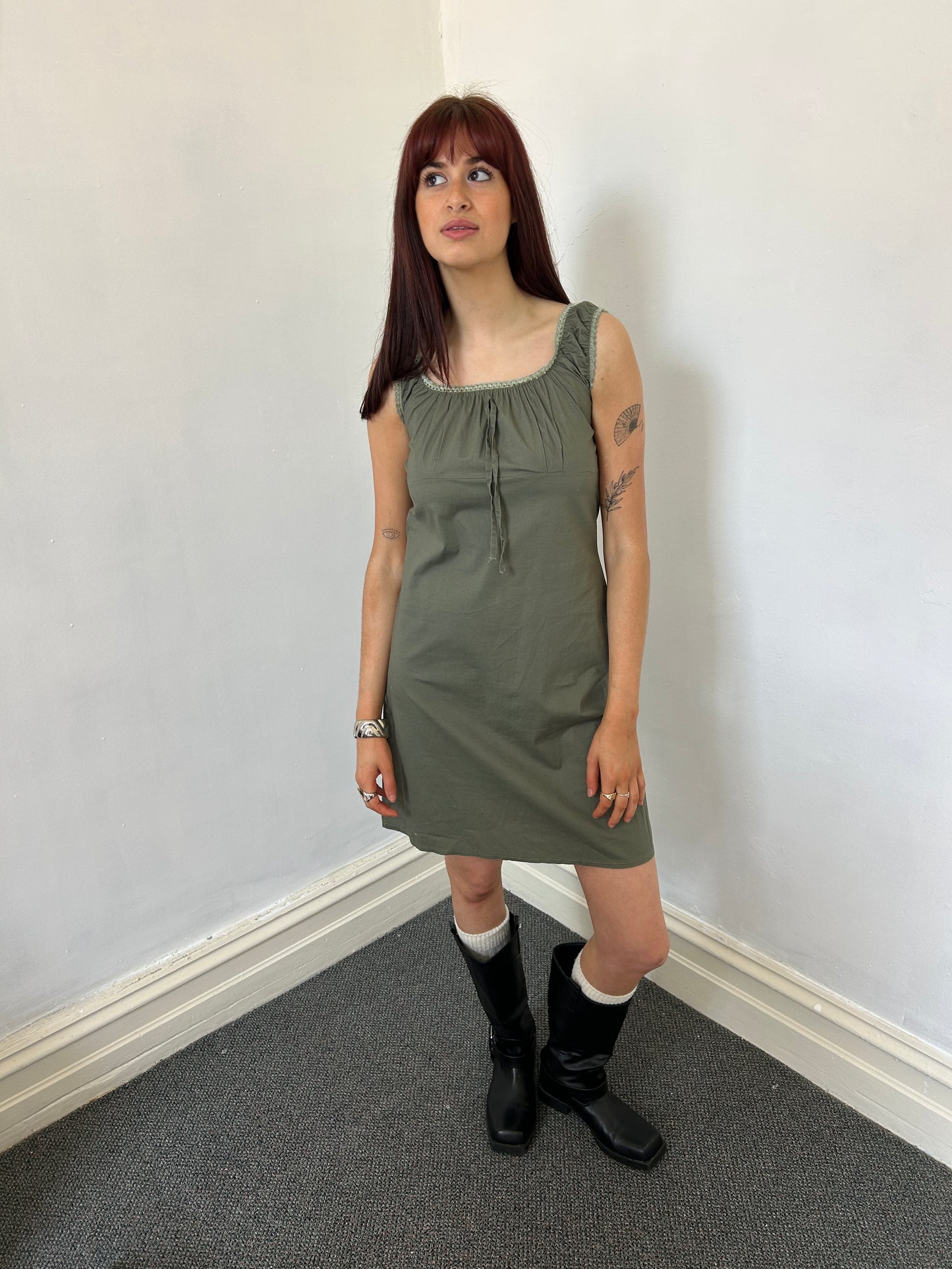 Khaki Baby Doll Midi Dress - Size Large