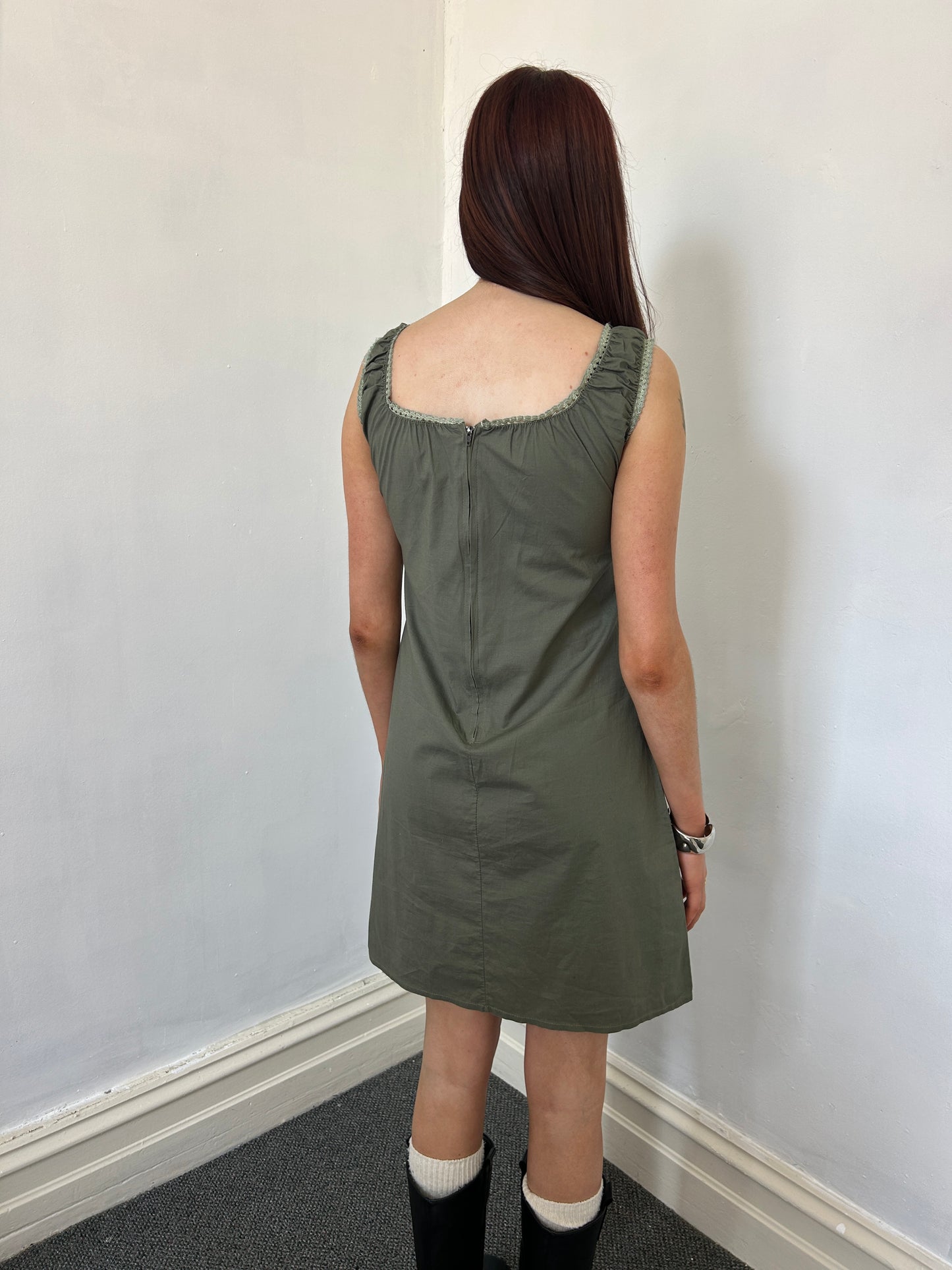 Khaki Baby Doll Midi Dress - Size Large