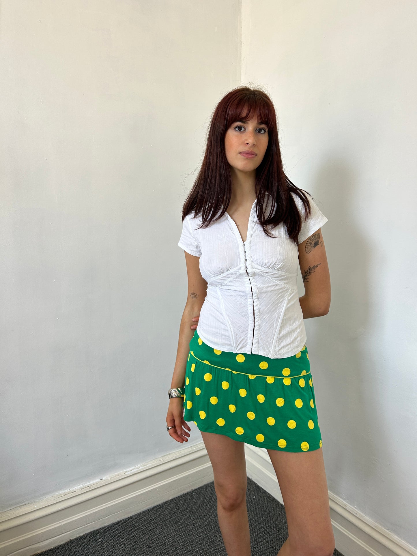 Green and Yellow Mini Polka Dot Skirt - Size Small