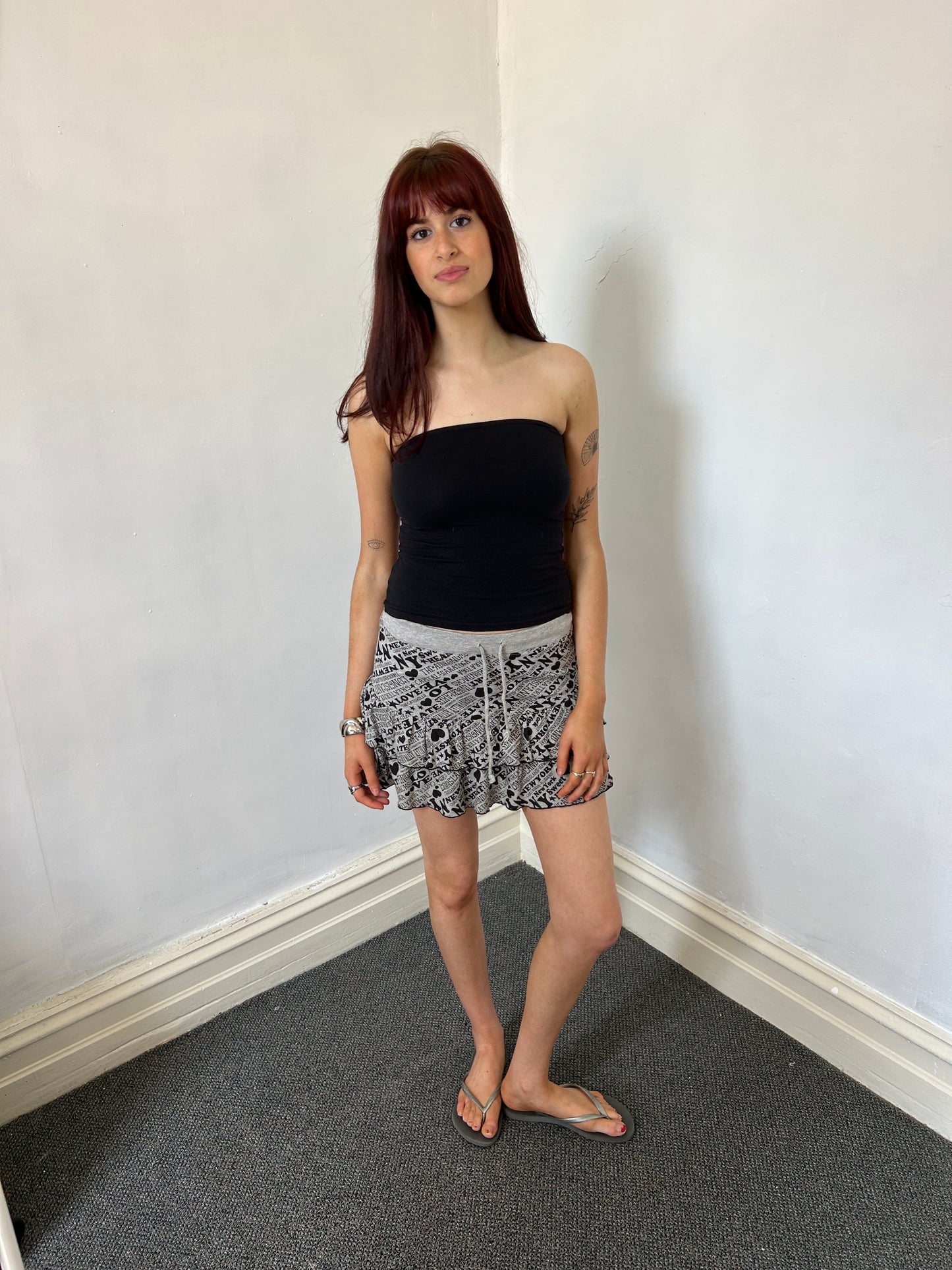 Grey and Black New York Mini Cotton Skirt - Size Small