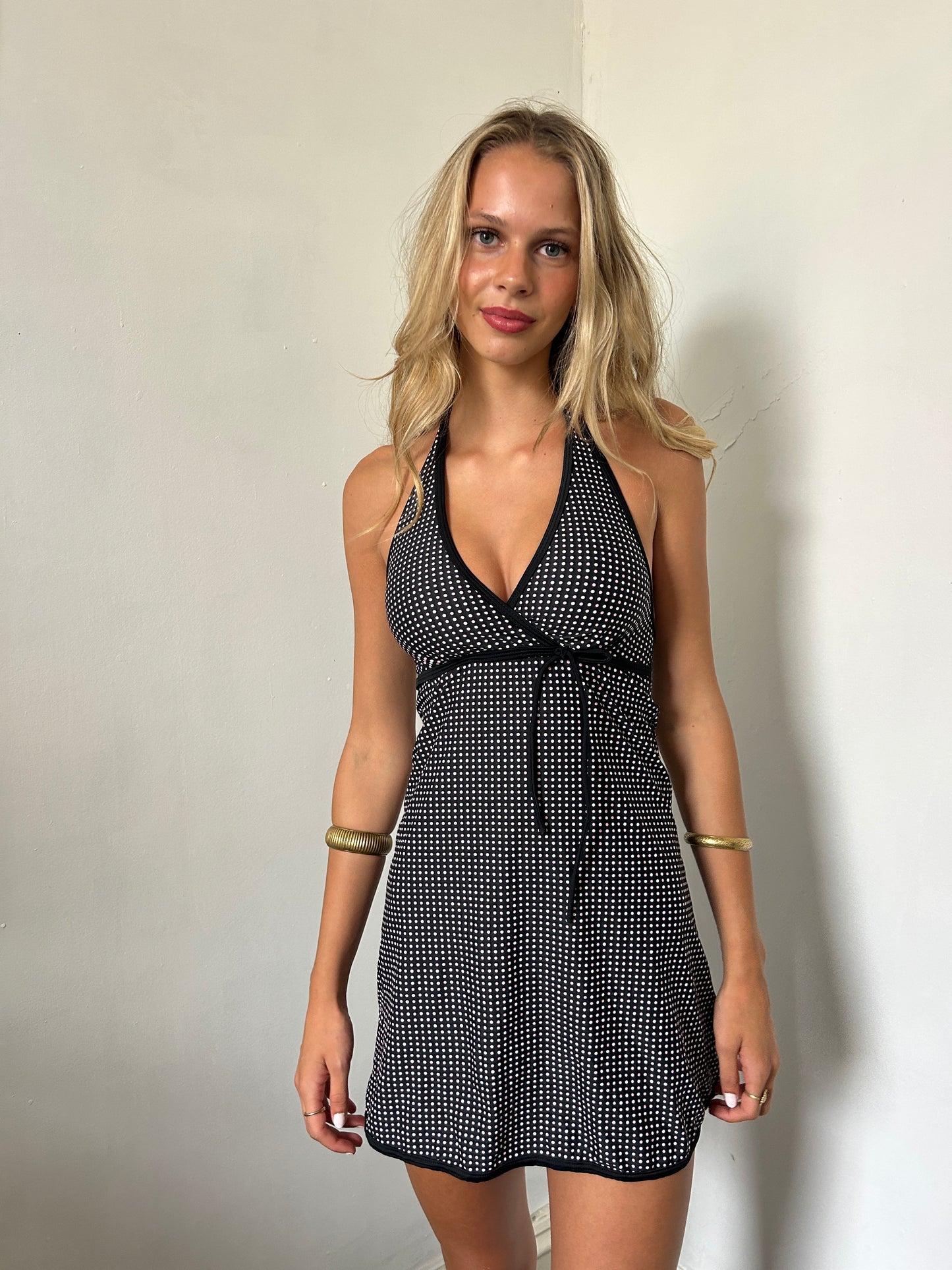 Black Pink Halter Neck Swim Dress - Size Small