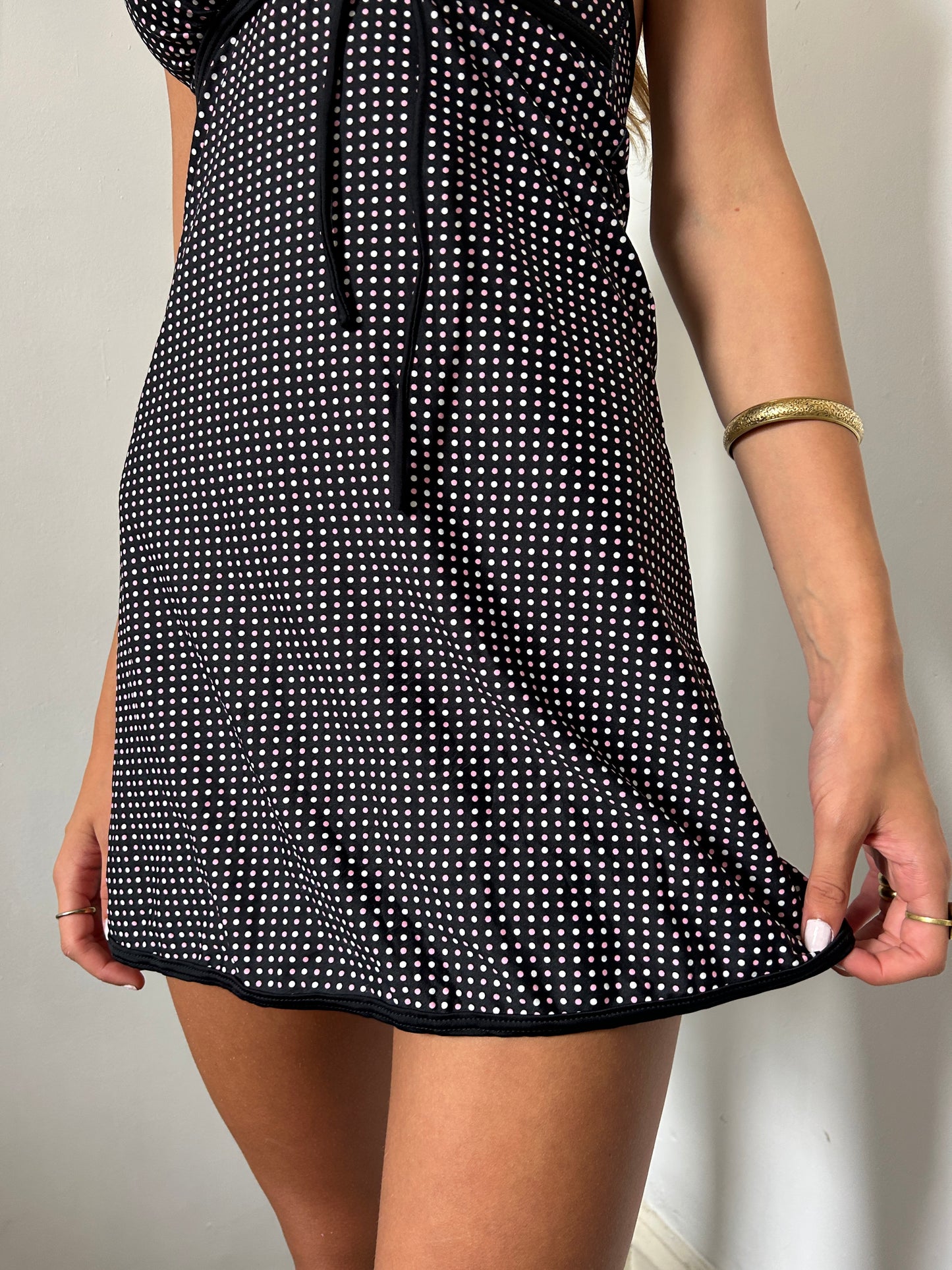 Black Pink Halter Neck Swim Dress - Size Small