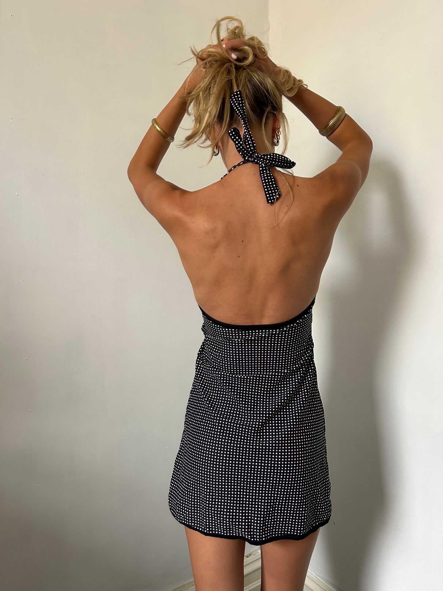 Black Pink Halter Neck Swim Dress - Size Small