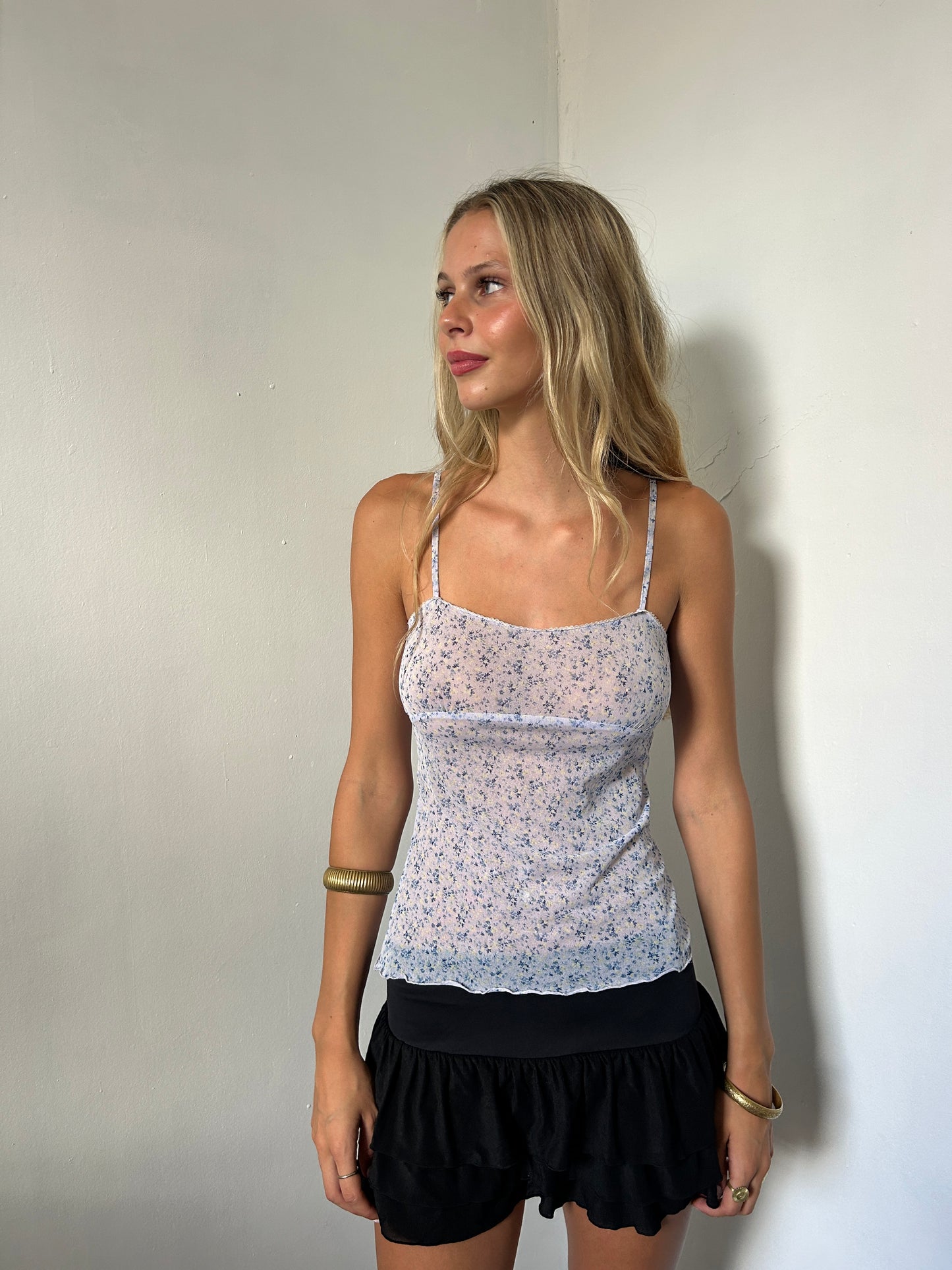 Blue Floral Sheer Cami Top - Size Medium