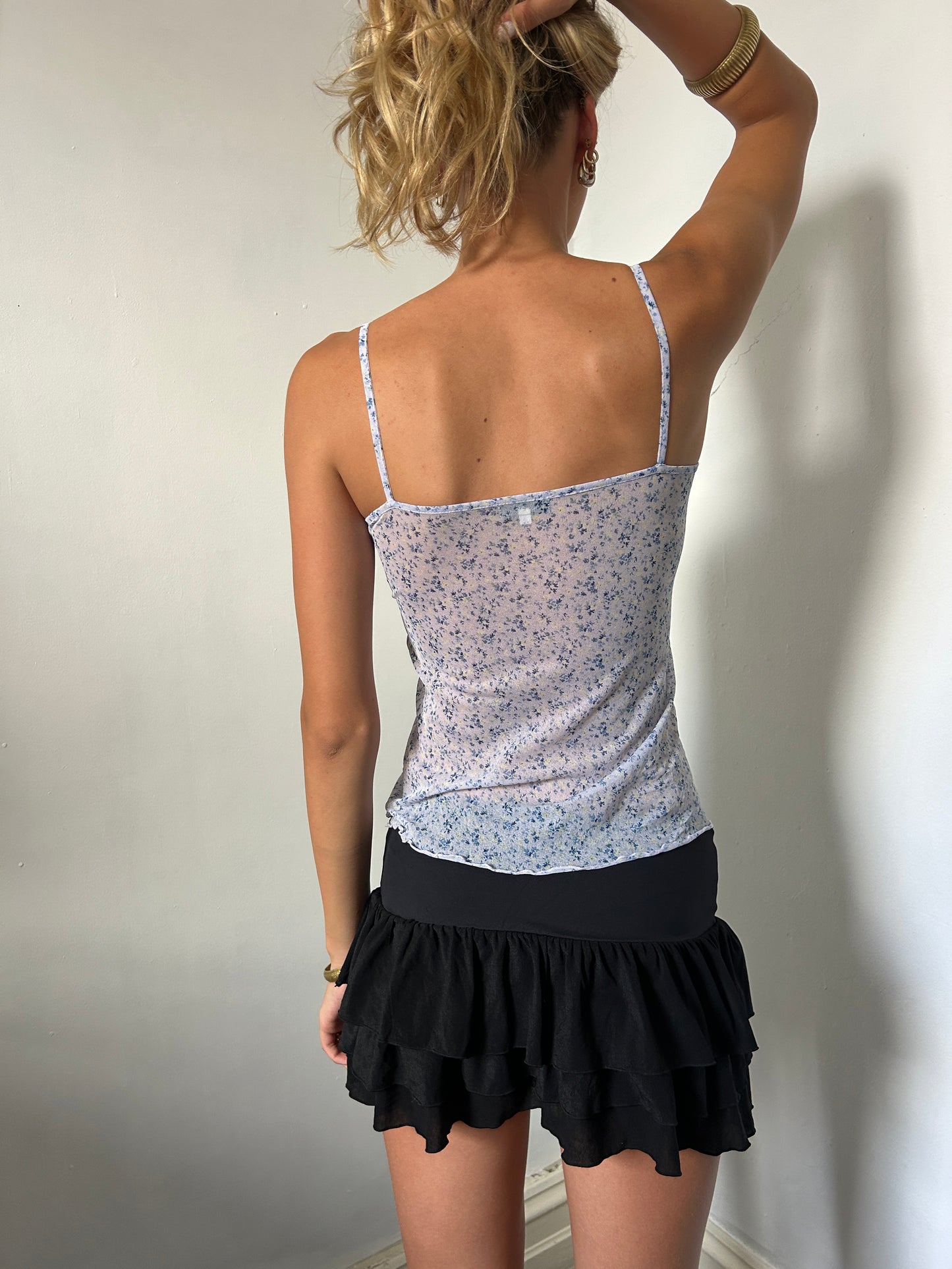 Blue Floral Sheer Cami Top - Size Medium
