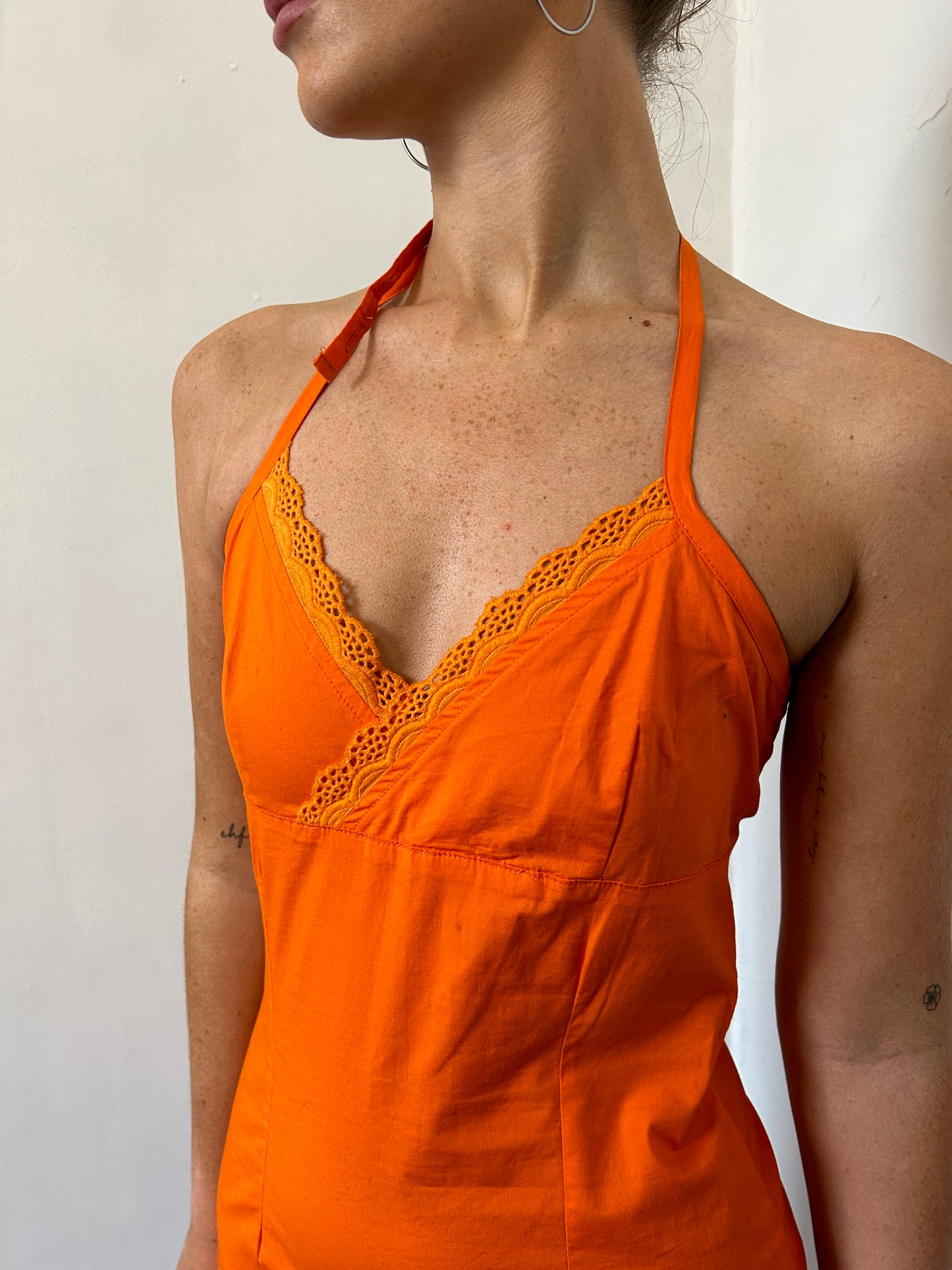 Orange Halter Neck Mini Dress - Size Small