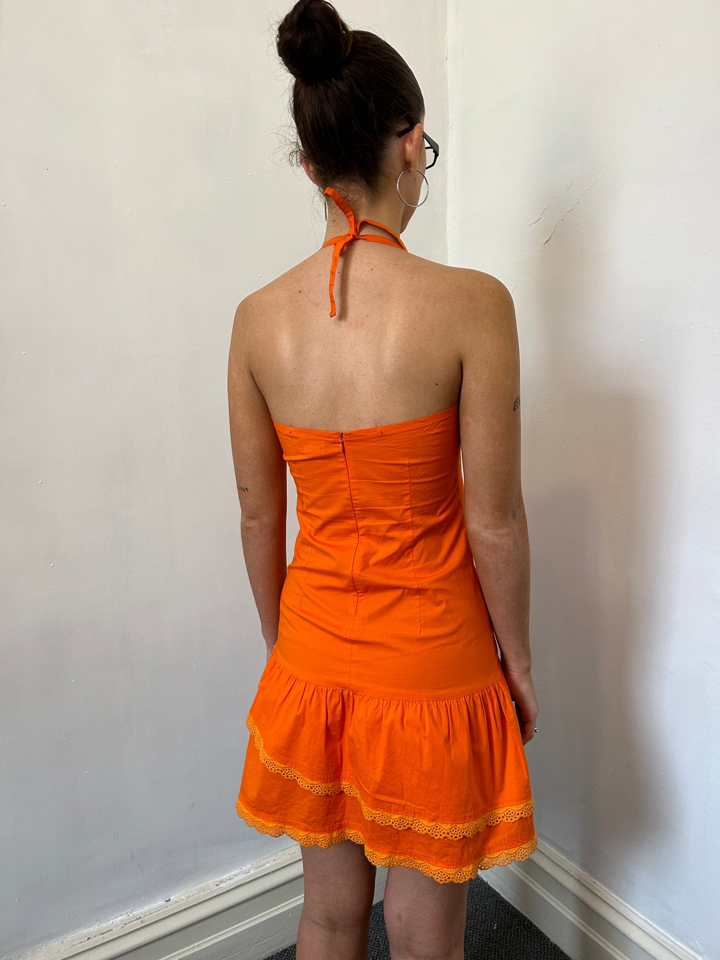 Orange Halter Neck Mini Dress - Size Small