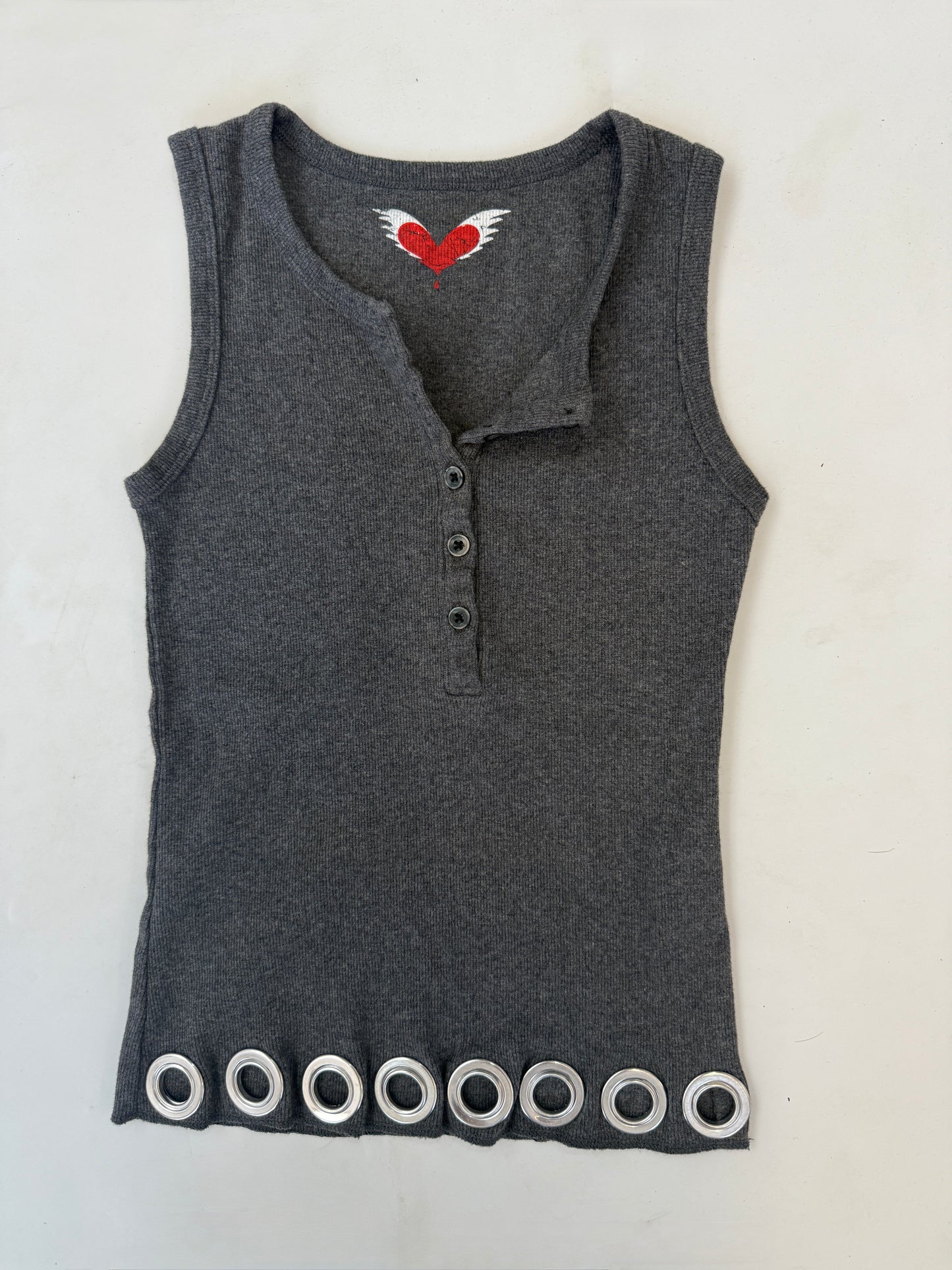 Grey Grommet Top - Size Extra-Small