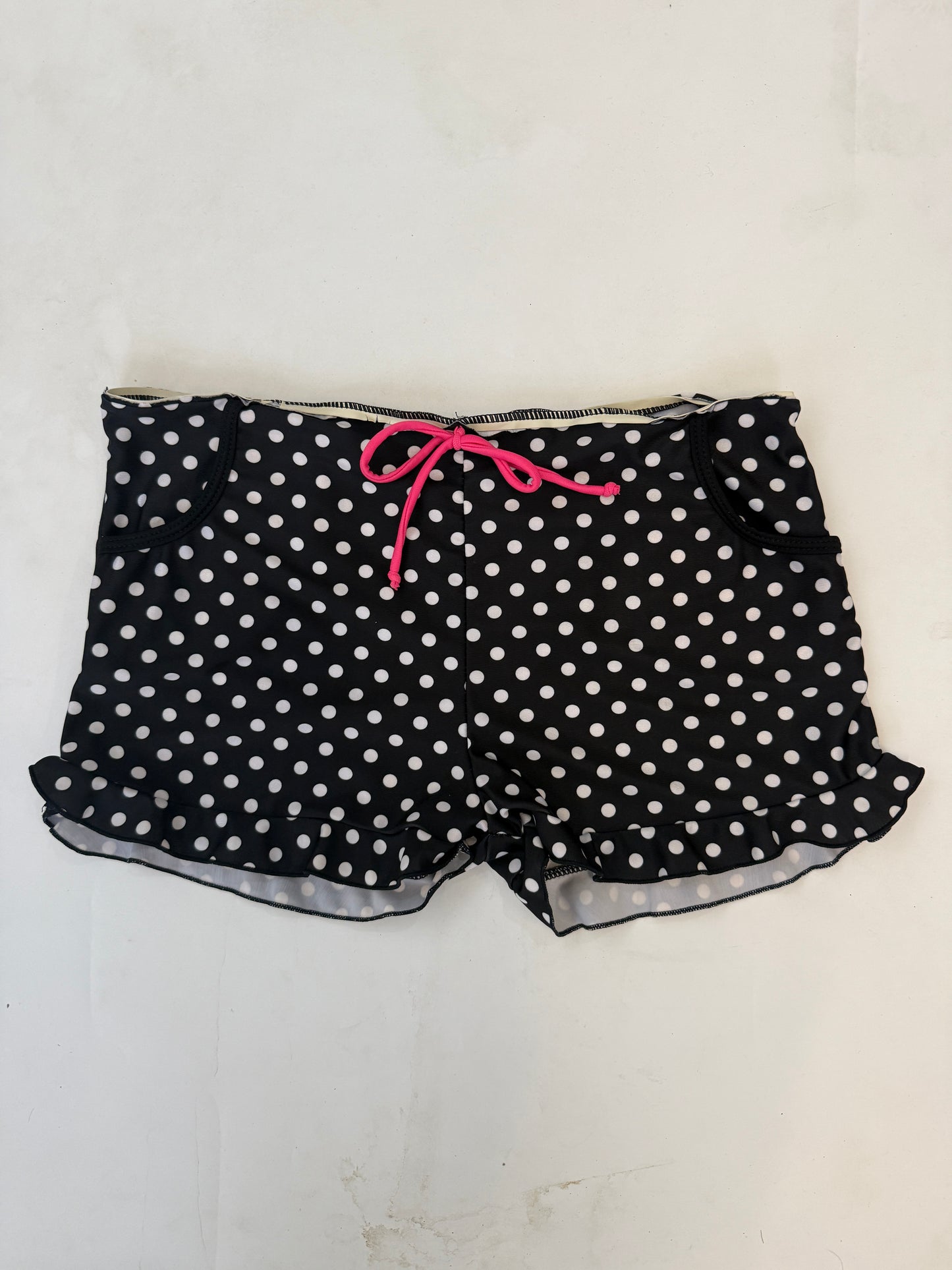 Black White Polka Dot Mini Swim Shorts - Size Small