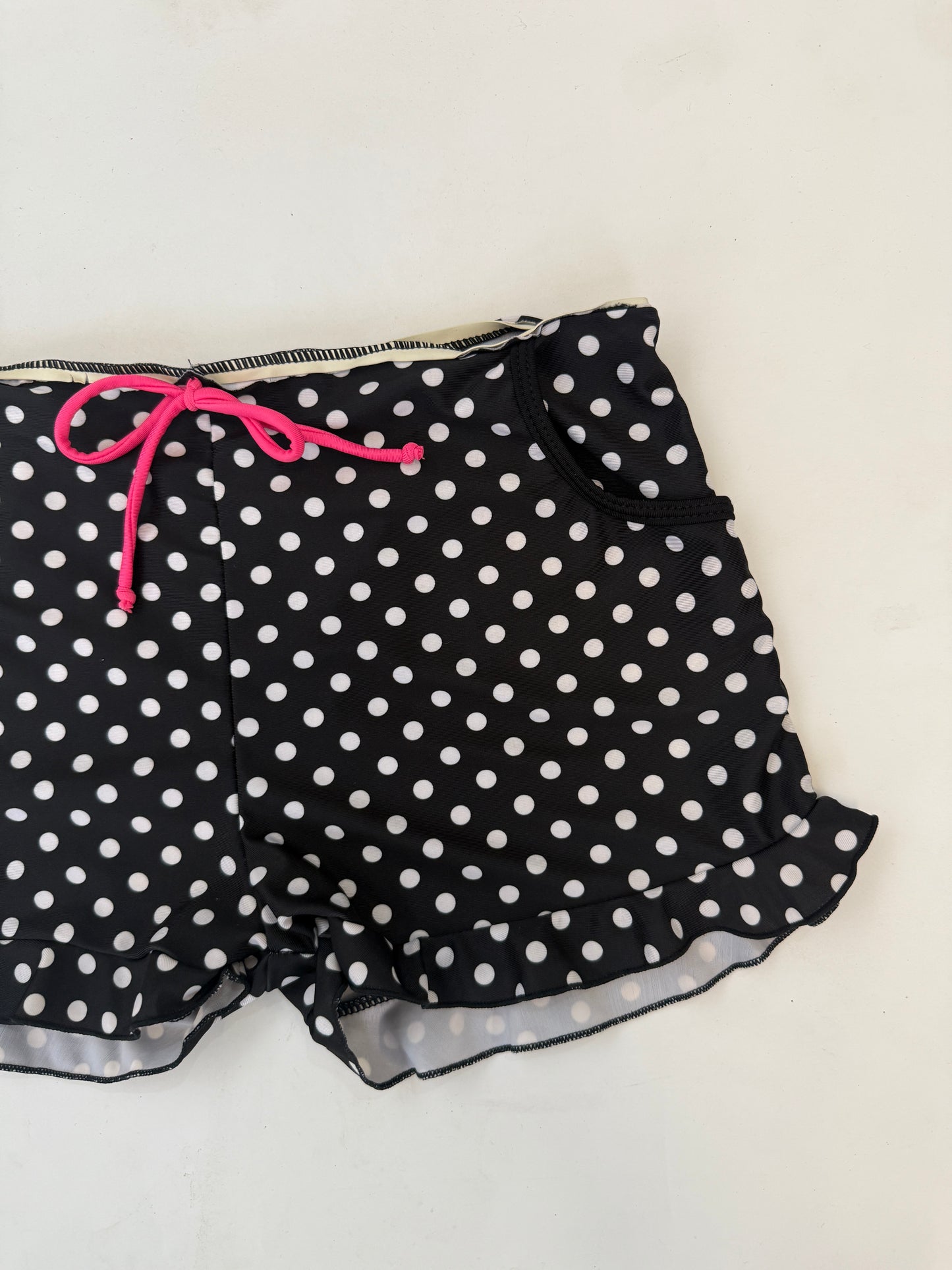 Black White Polka Dot Mini Swim Shorts - Size Small