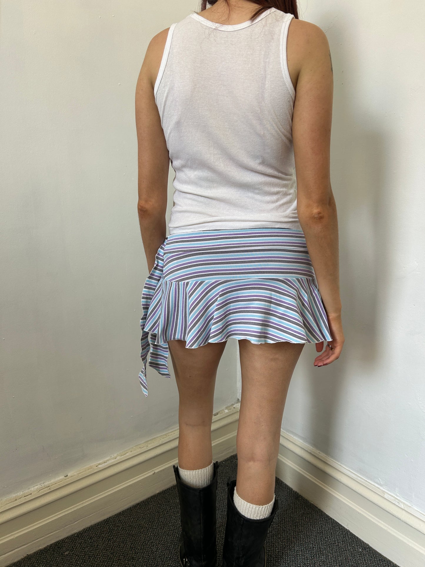 Striped Blue Purple White Beach Tie Skirt - Size Medium