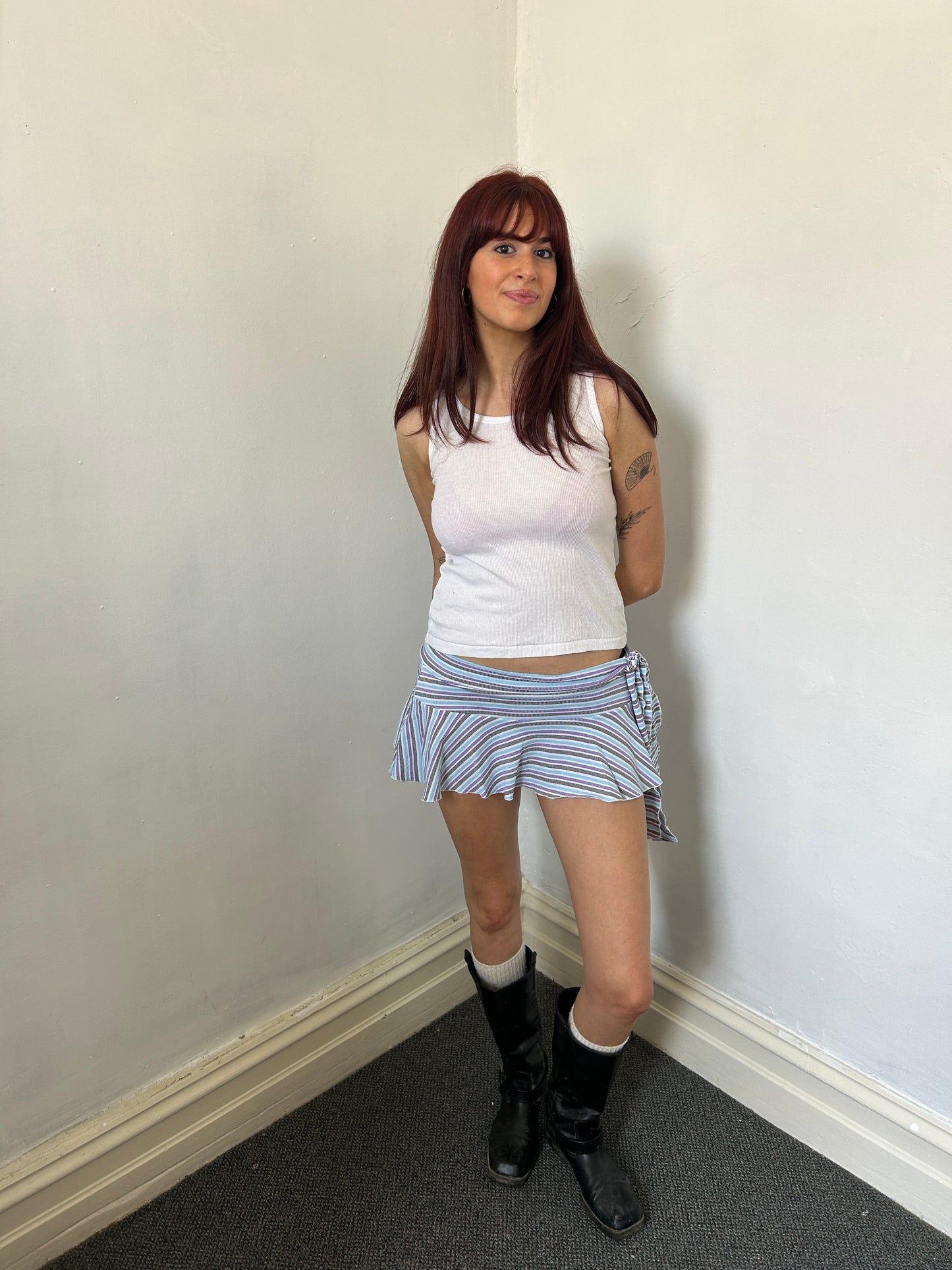 Striped Blue Purple White Beach Tie Skirt - Size Medium