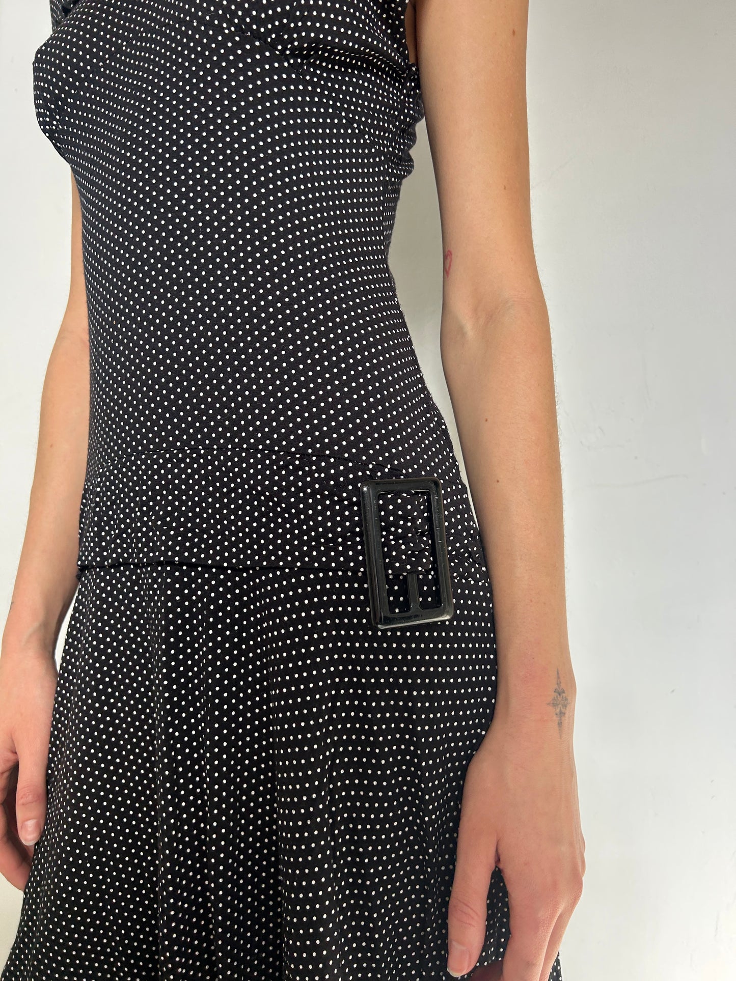 Black White Polka Dot Off Shoulder Dress - Size 10