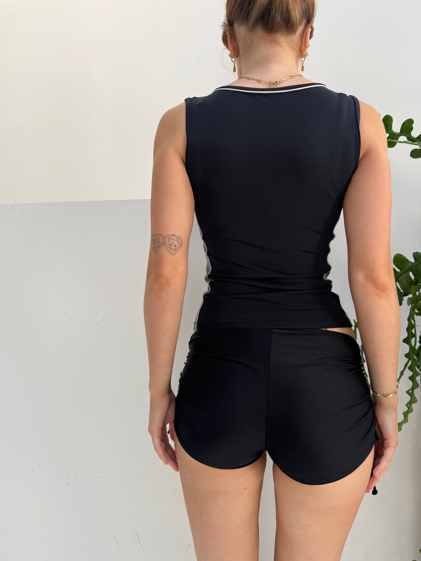 Black Grey Zip Up Swim Top - Size Small