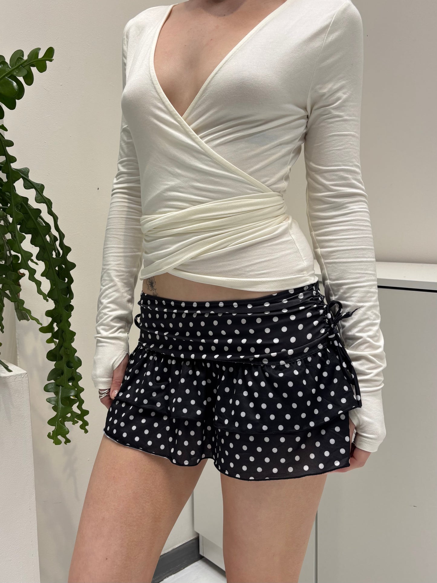 Black White Polka Dot Swim Skirt -  Size Extra-Small/Small
