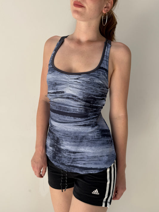 Blue Black Marbled Sporty Top - Size Medium