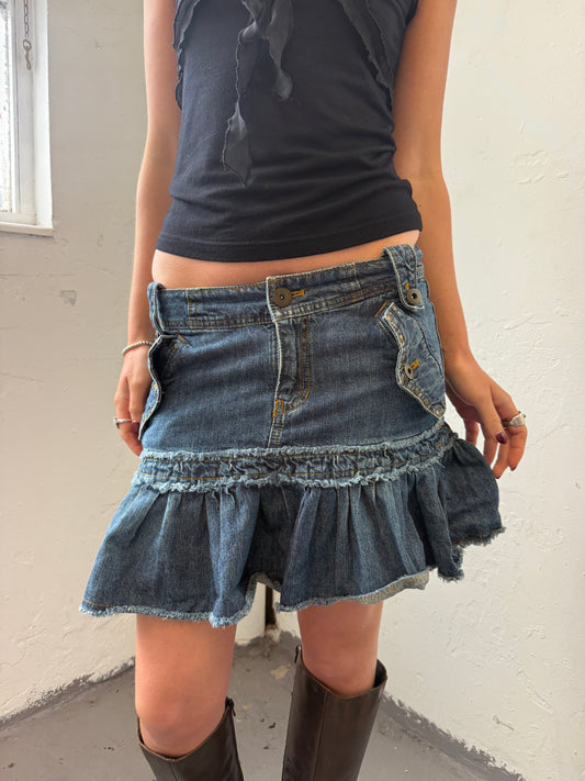 Denim Reworked Mini Skirt - Size Small