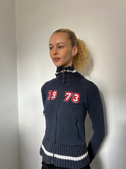 Navy Red White Zip Up Jumper - Size Extra-Small