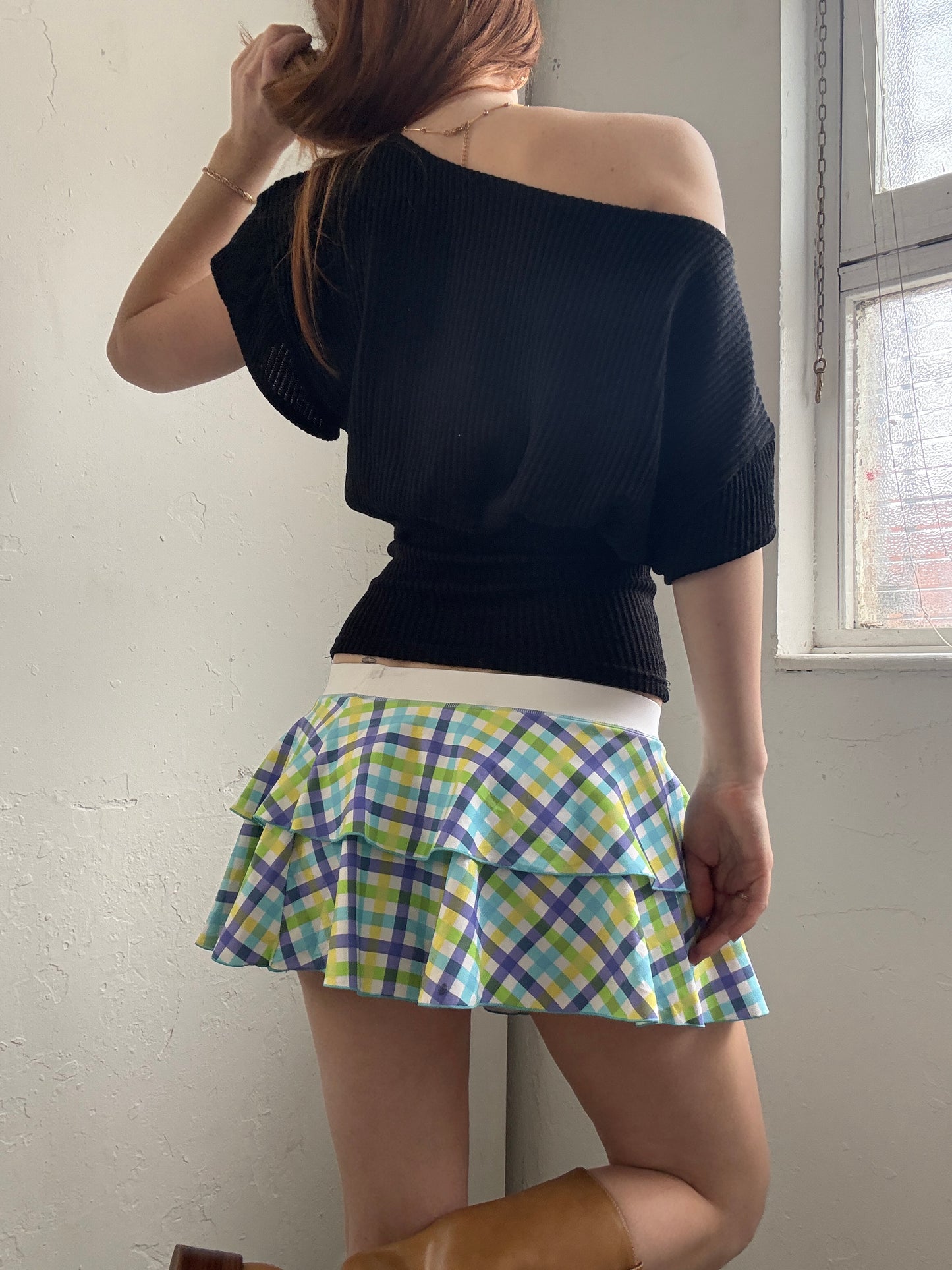 Gingham Colourful Mini Swim Skirt - Size Small/Medium