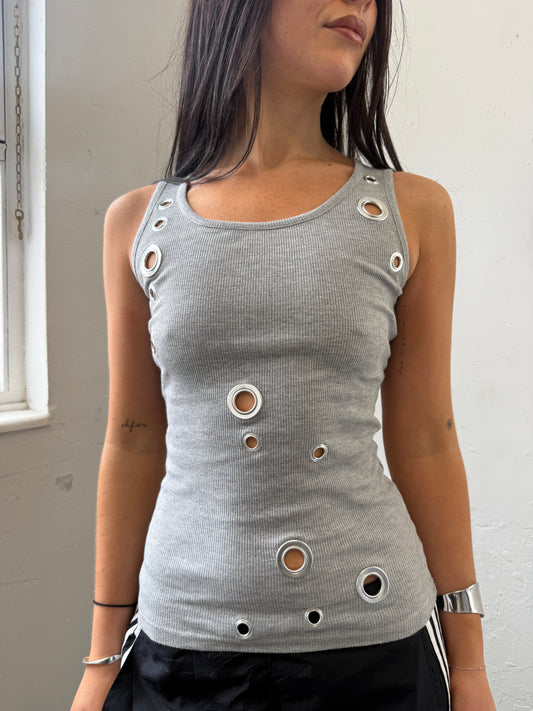 Grey Grommet Tank Top - Size Small/Medium