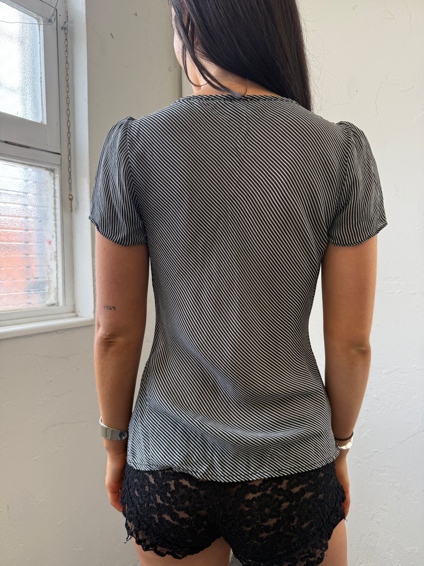 Black Grey Striped Cowl Neck Top - Size 10