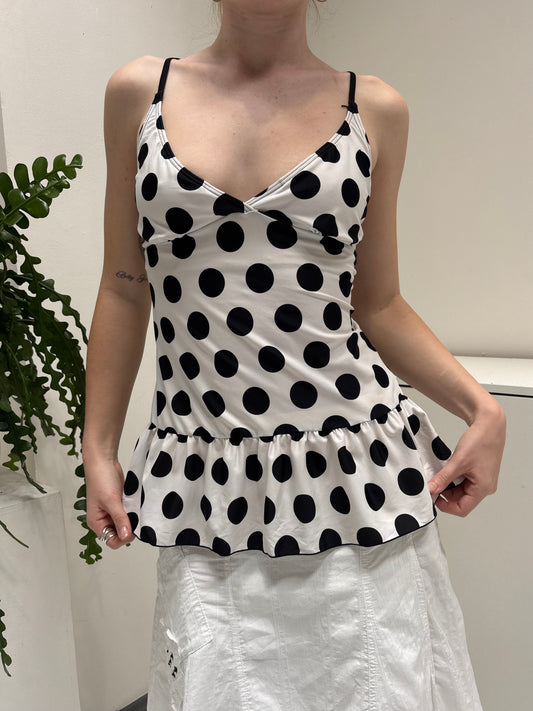 White Black Polka Dot Swim Top - Size Small/Medium