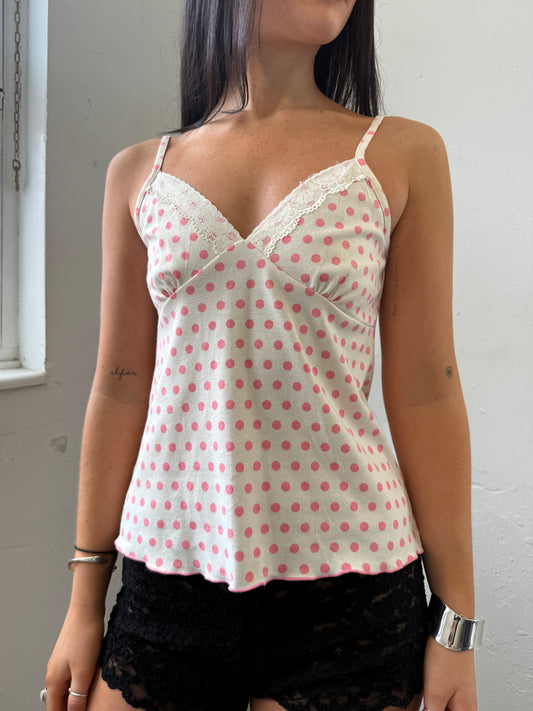Pink Polka Dot Cami Top - Size Medium