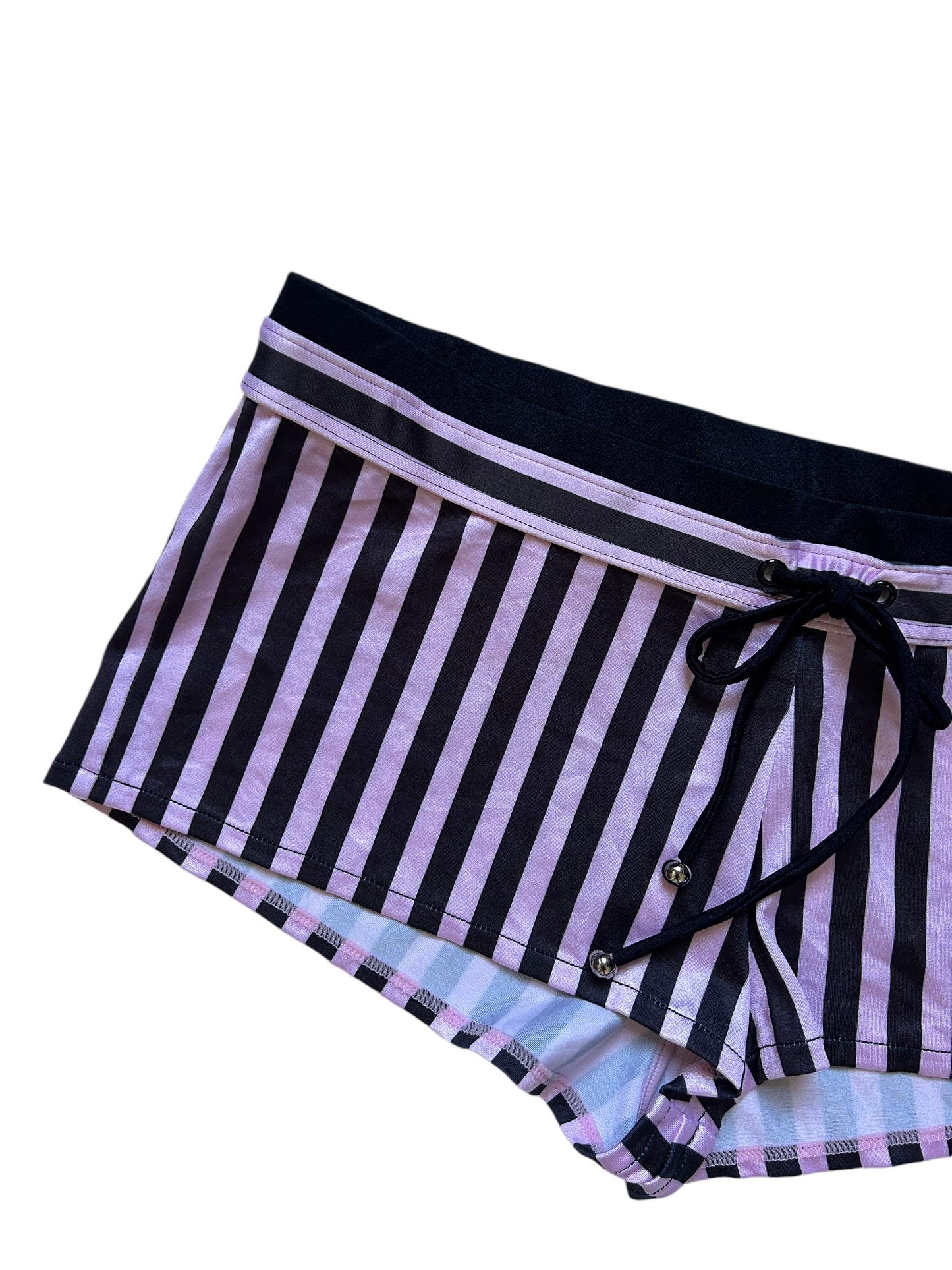 Pink Black Striped Micro Shorts - Size Medium