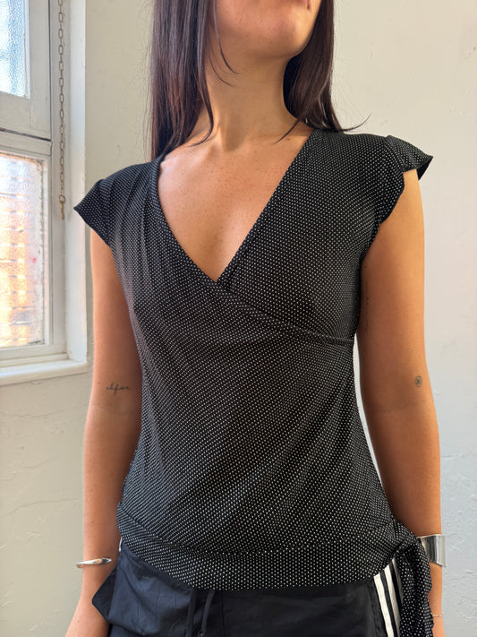 Black White Polka Dot Top - Size Extra Large