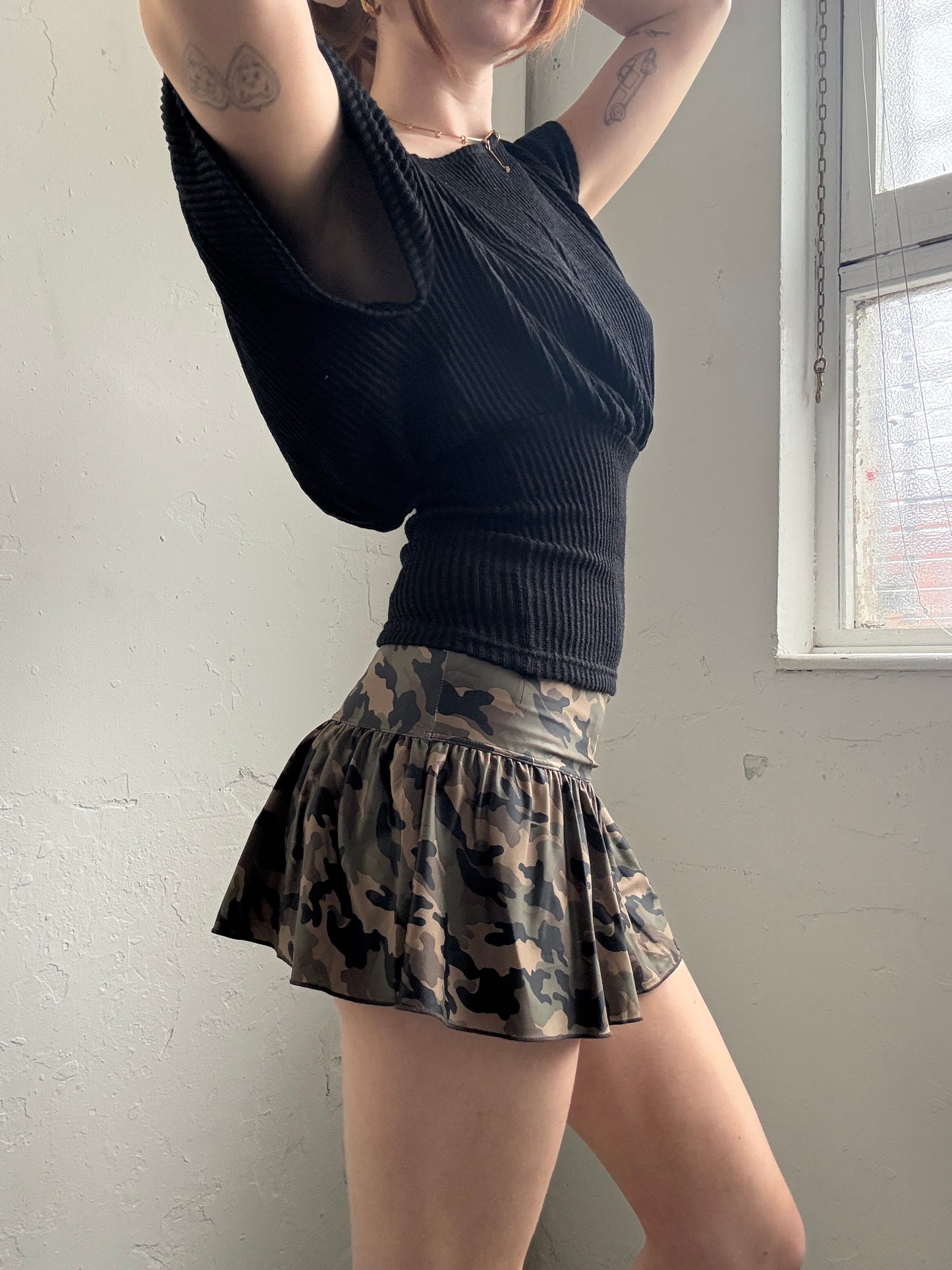 Camo Green Brown Mini Swim Skirt - Size Extra-Small