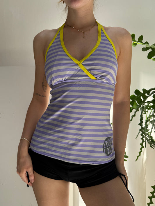 Purple Yellow Striped Halter Tankini - Size Extra-Small/Small