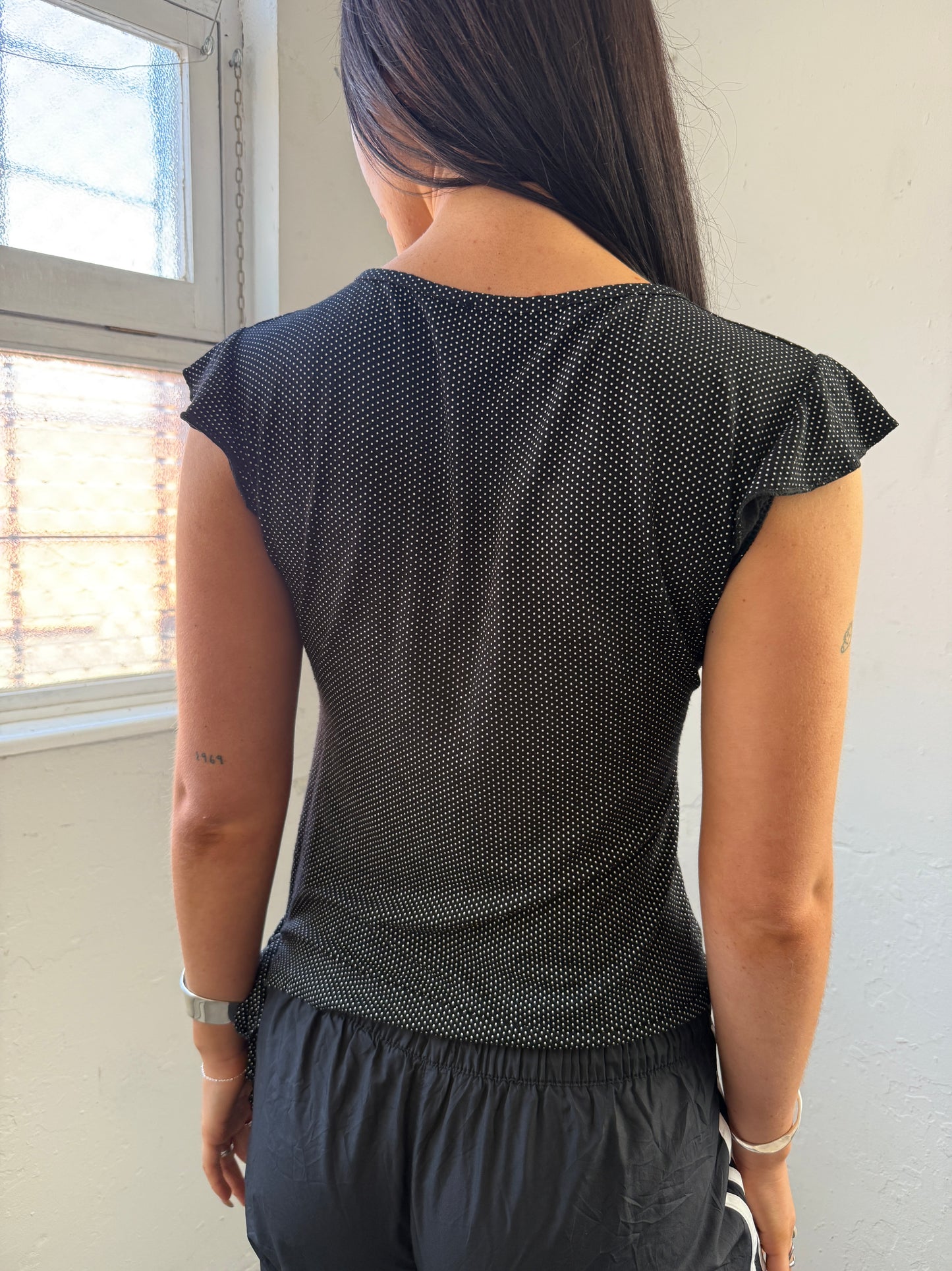 Black White Polka Dot Top - Size Extra Large