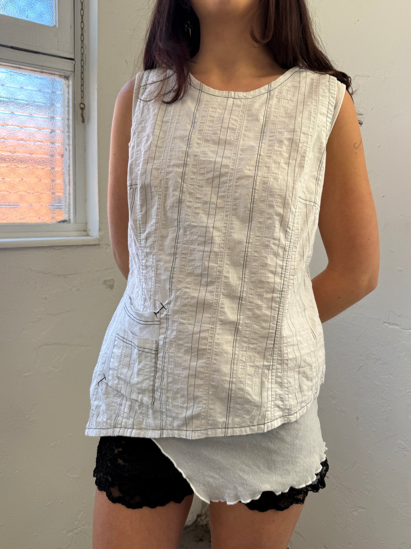 White Striped Tunic Top - Size Medium