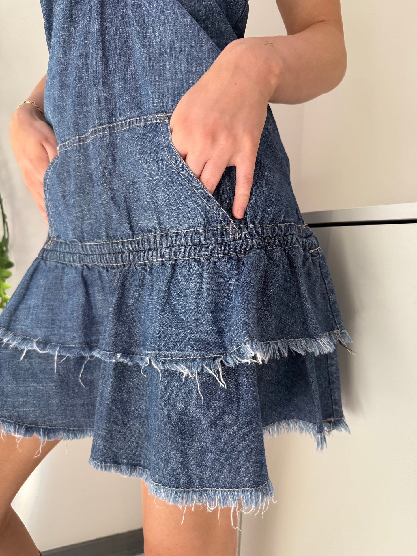 Denim Halter Neck Dress - Size Small