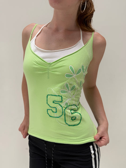 Green White 56 Halter Cami Top - Size Large